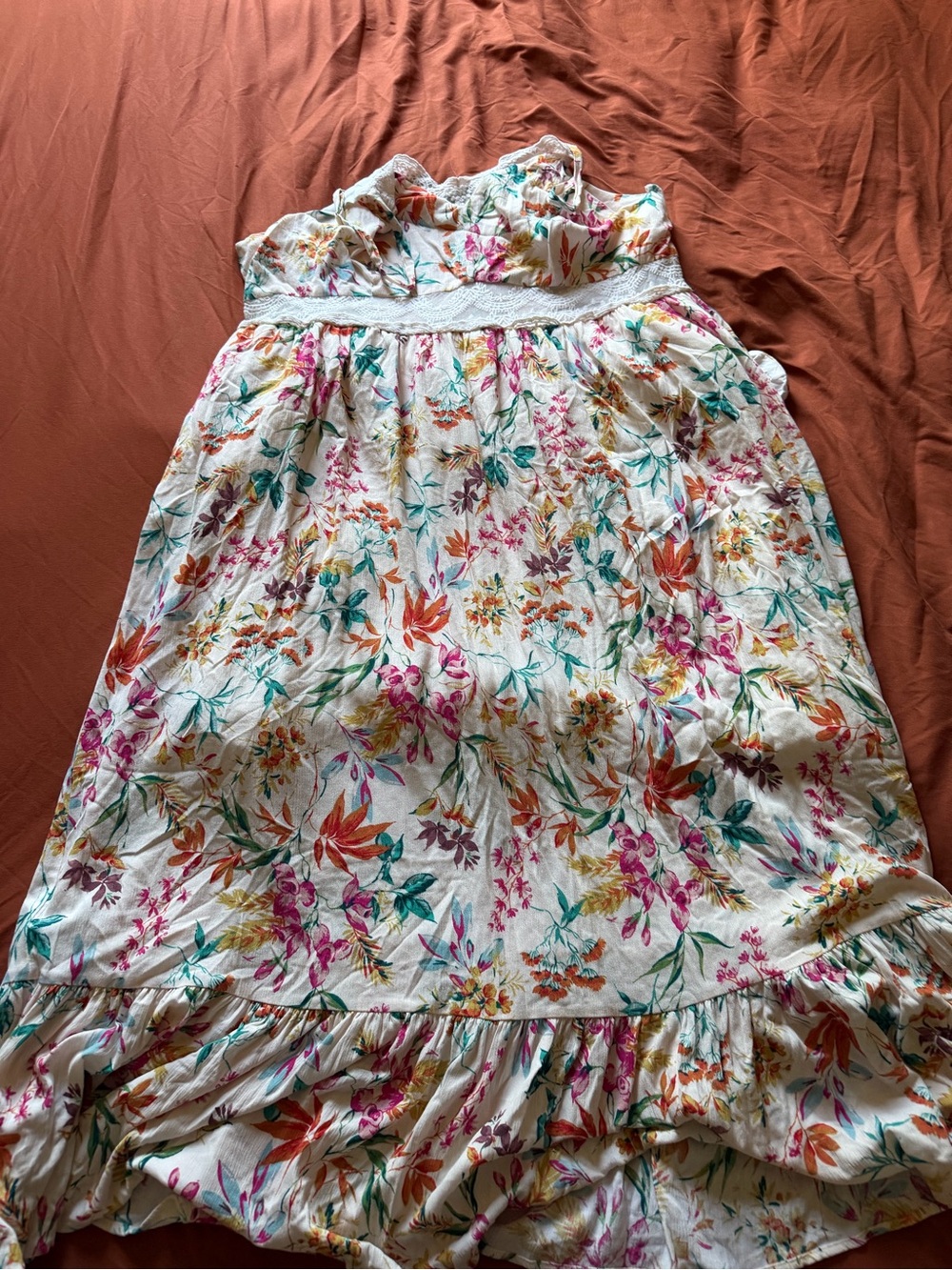torrid White Floral Ruffle Casual Dress with Multicolor Print